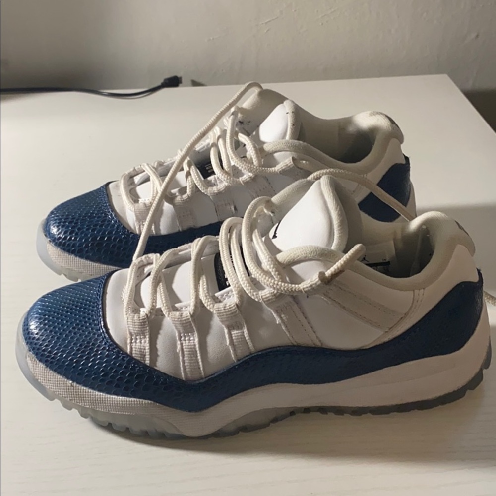 Kids Blue and White Jordan 11 Snakeskin